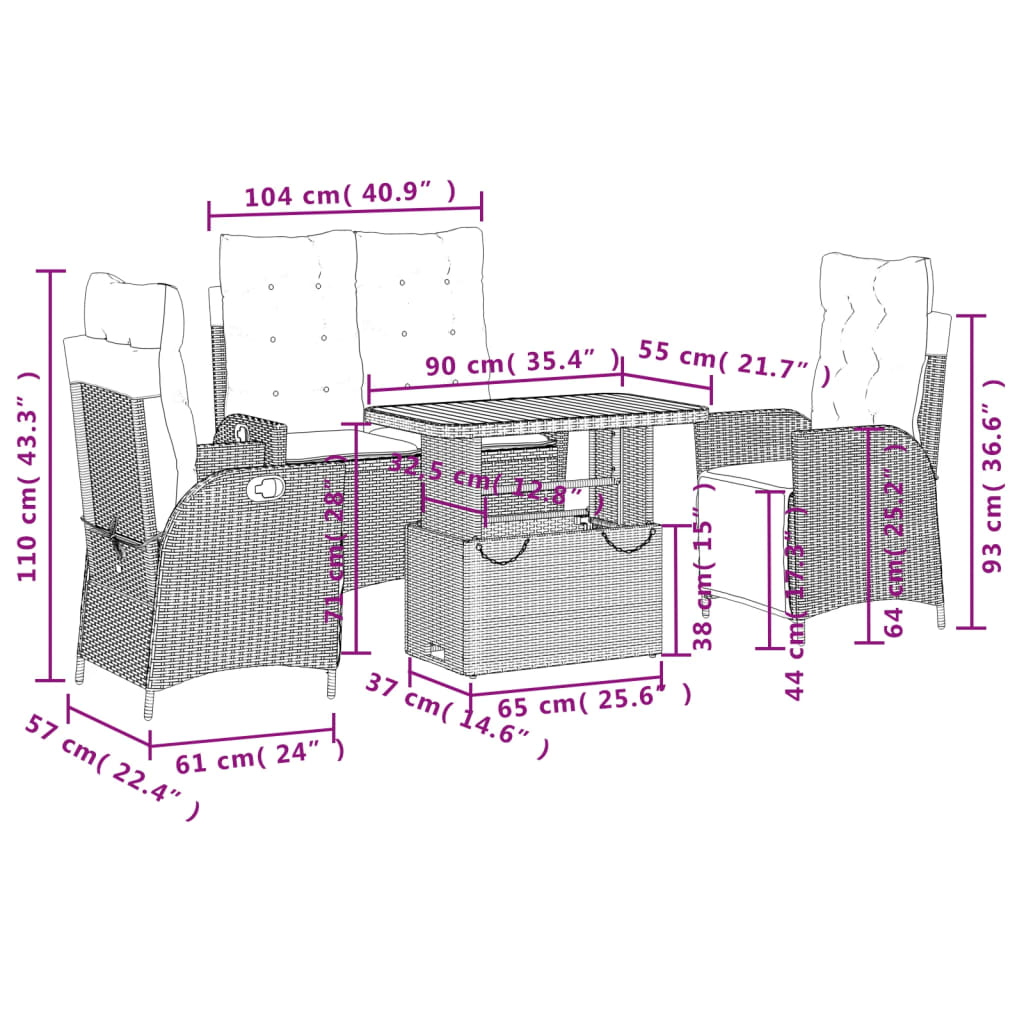 vidaXL Σετ Τραπεζαρίας Κήπου 4 τεμ. Μπεζ Συνθετικό Ρατάν με Μαξιλάρια