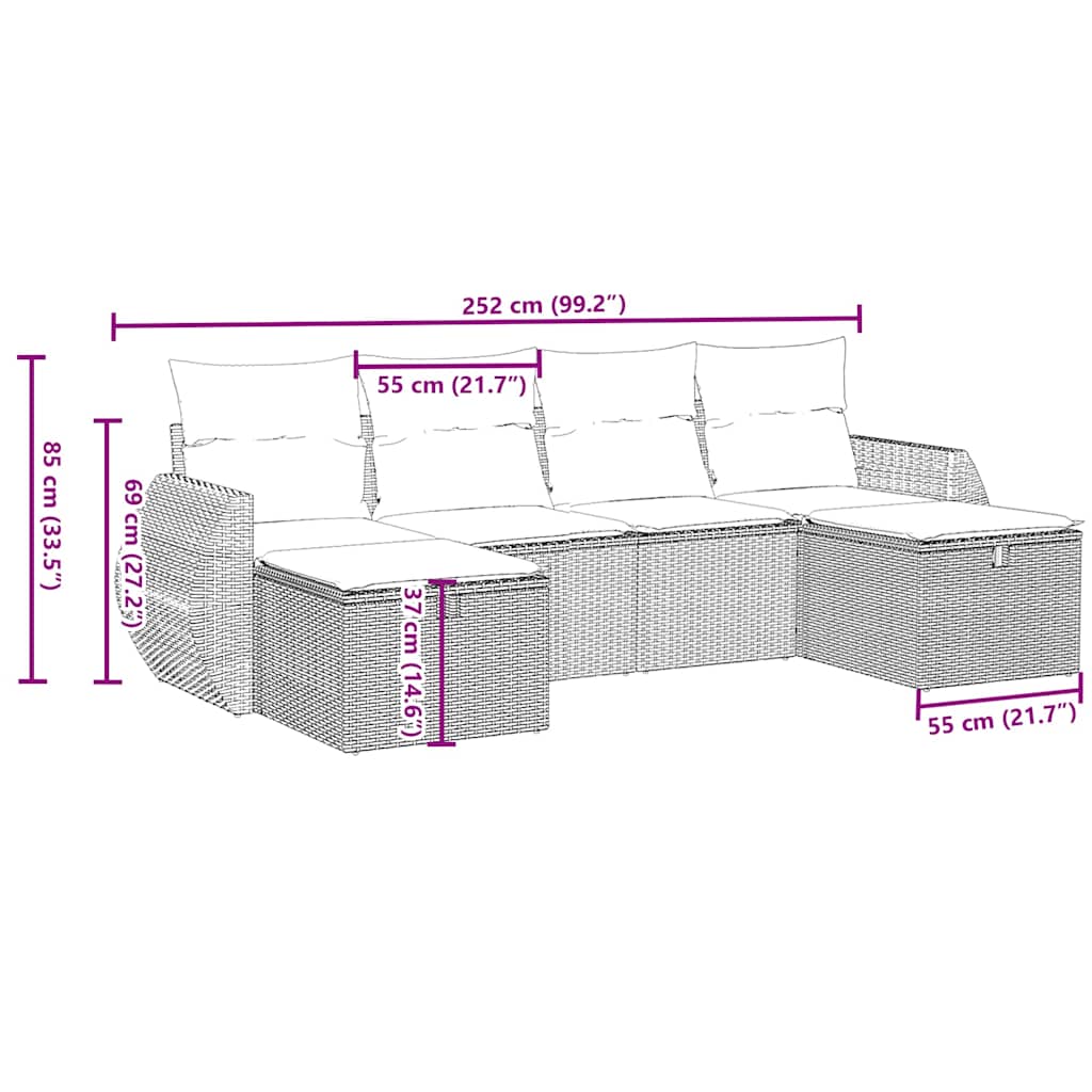 vidaXL Σαλόνι Κήπου Σετ 6 Τεμαχίων Γκρι Συνθετικό Ρατάν με Μαξιλάρια
