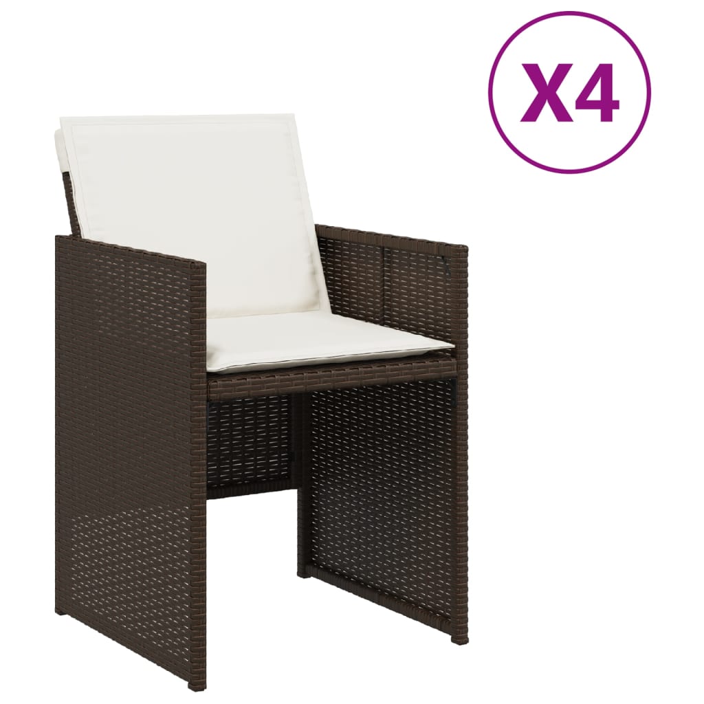vidaXL Καρέκλες Κήπου 4 τεμ. Καφέ Συνθ. Ρατάν Μαξιλάρια