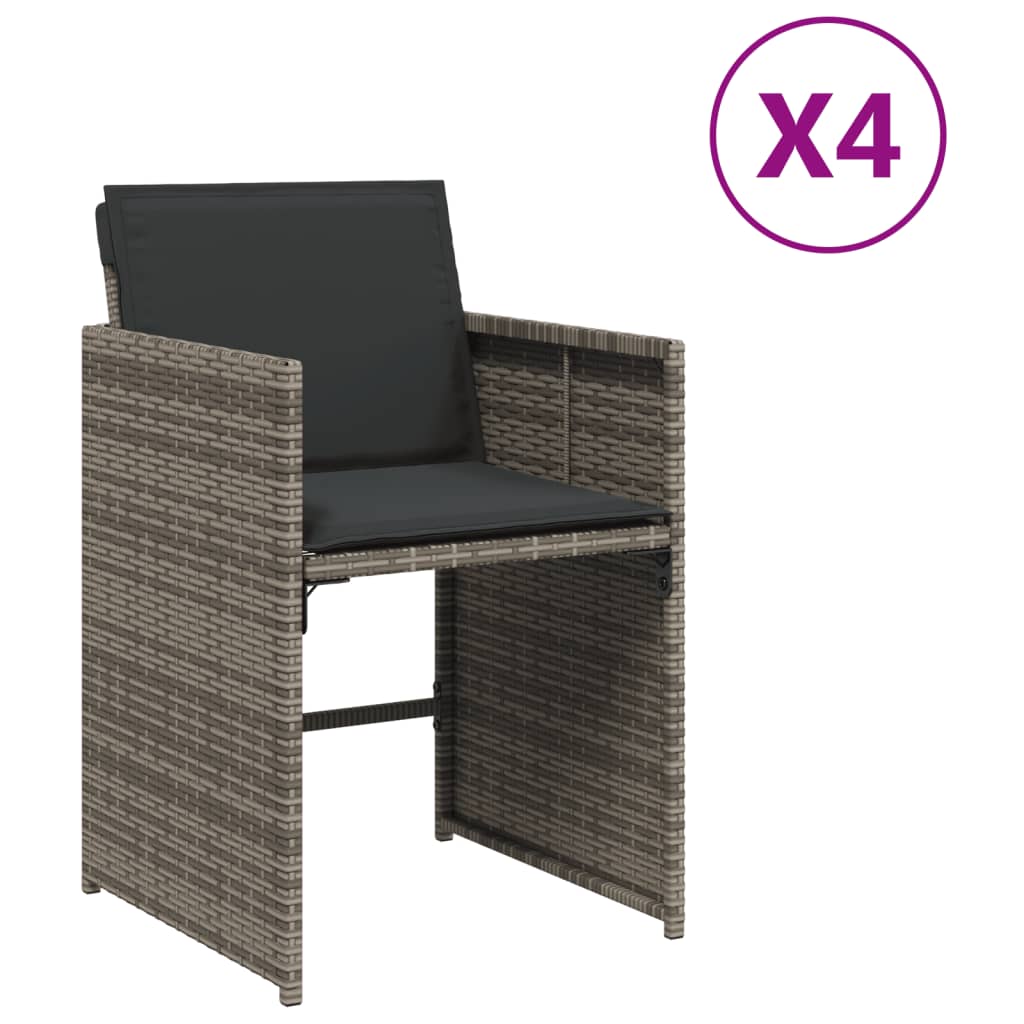 vidaXL Καρέκλες Κήπου 4 τεμ. Γκρι από Συνθετικό Ρατάν με Μαξιλάρια