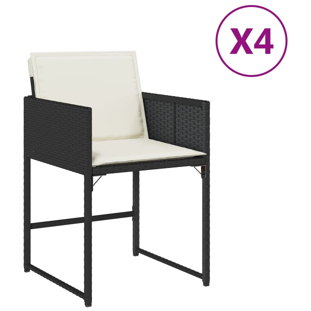 vidaXL Καρέκλες Κήπου 4 τεμ. Μαύρες από Συνθετικό Ρατάν με Μαξιλάρια