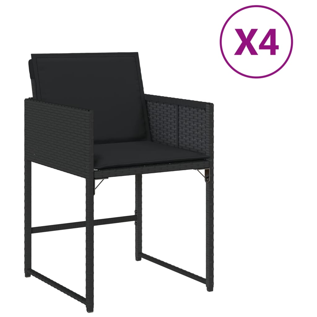 vidaXL Καρέκλες Κήπου 4 τεμ. Μαύρες από Συνθετικό Ρατάν με Μαξιλάρια