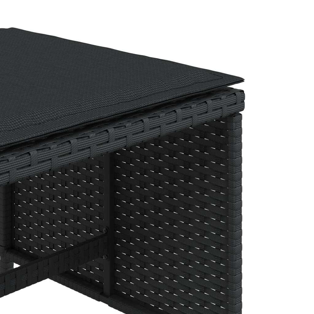 vidaXL Σκαμπό Κήπου 4 τεμ. Μαύρα 40x40x35 Συνθετικό Ρατάν με Μαξιλάρια