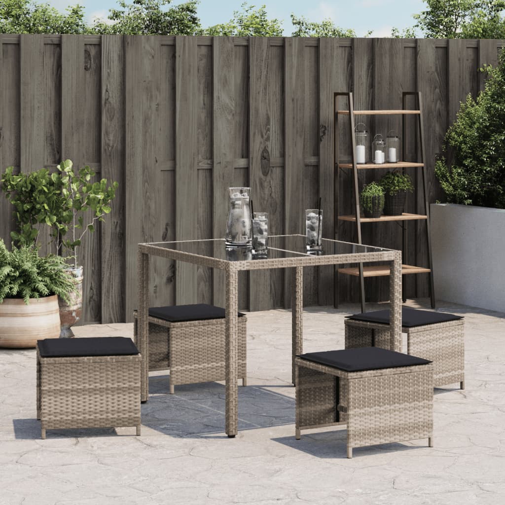 vidaXL Σκαμπό Κήπου 4 τεμ. Αν. Γκρι 40x40x35 εκ. Συνθ. Ρατάν Μαξιλάρια