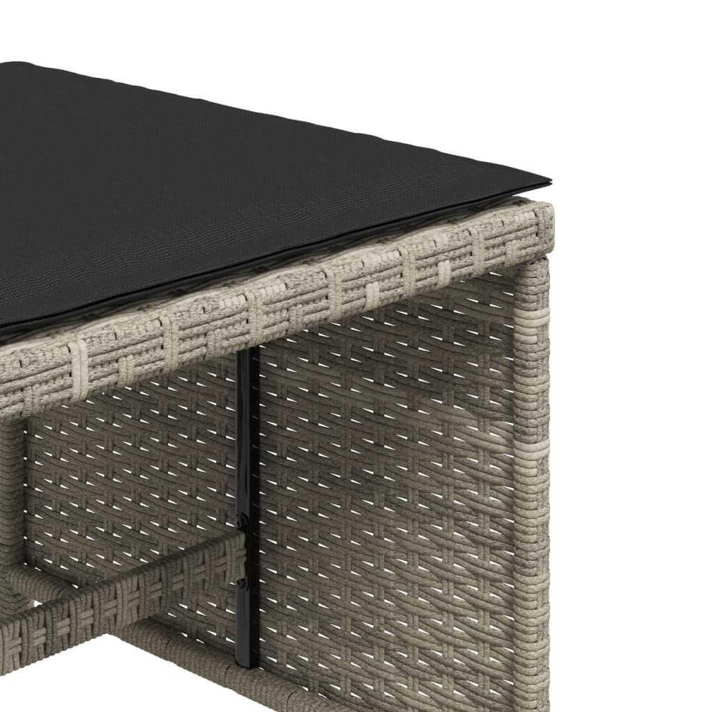 vidaXL Σκαμπό Κήπου 4 τεμ. Αν. Γκρι 40x40x35 εκ. Συνθ. Ρατάν Μαξιλάρια