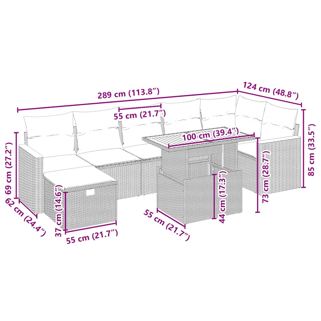 vidaXL Σαλόνι Κήπου Σετ 8 τεμ. Μπεζ Συνθετικό Ρατάν με Μαξιλάρια