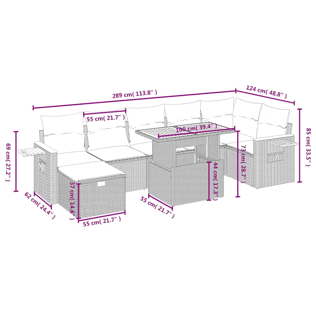 vidaXL Σαλόνι Κήπου 8 Τεμαχίων Μαύρο από Συνθετικό Ρατάν με Μαξιλάρια