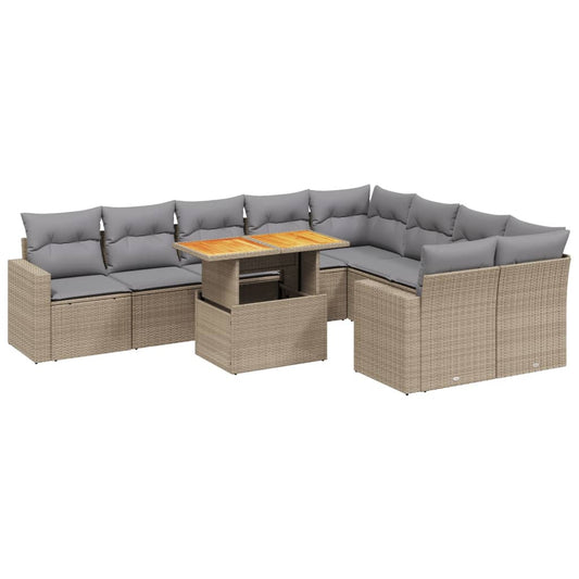 vidaXL Σετ Καναπέ Κήπου 10 τεμ. Μπεζ Συνθετικό Ρατάν με Μαξιλάρια