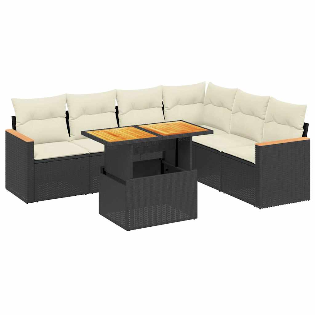 vidaXL Καναπές Σετ 7 Τεμαχίων Μαύρο Συνθετικό Ρατάν με Μαξιλάρια