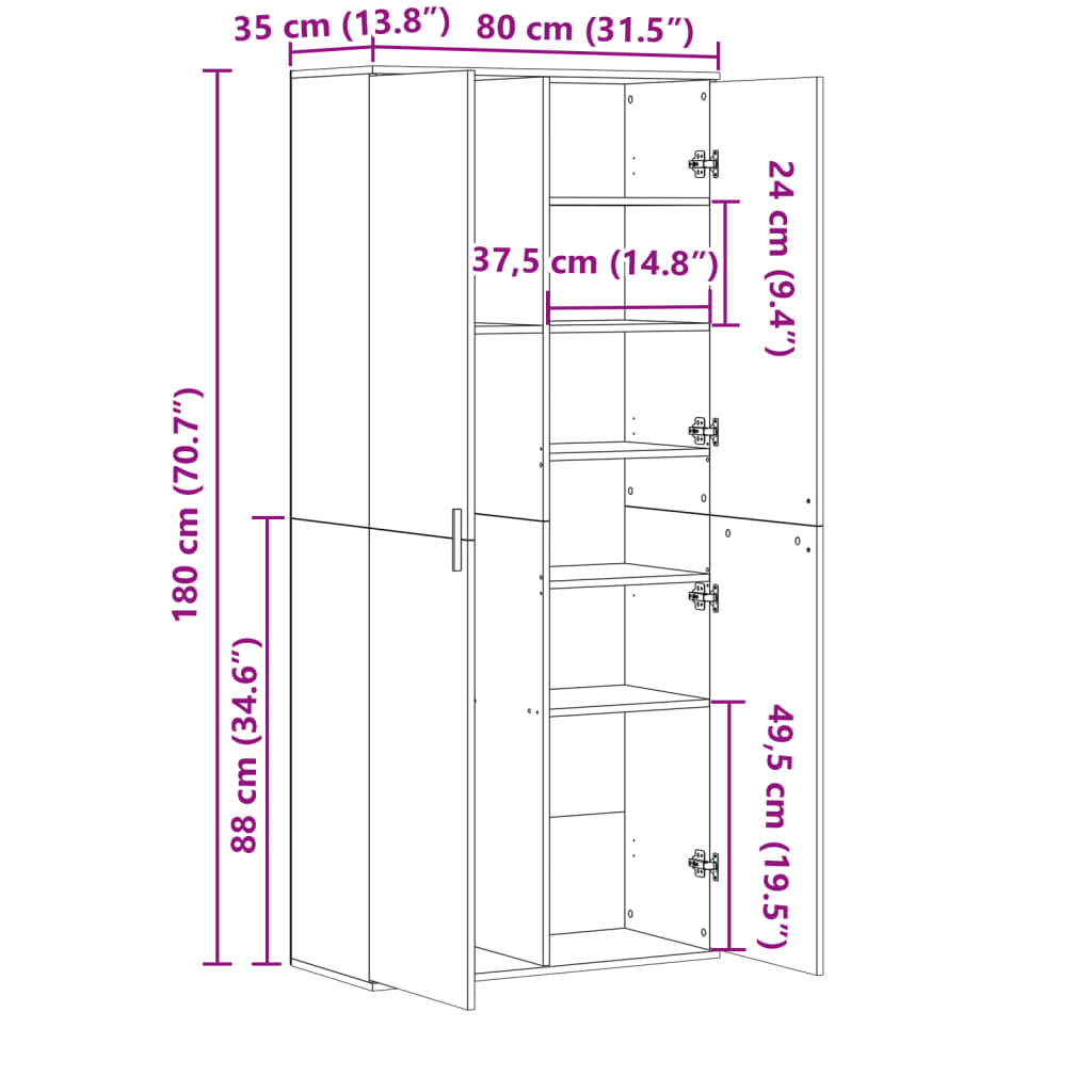vidaXL Ντουλάπι Sonoma Δρυς 80x35x180 εκ. από Επεξεργασμένο Ξύλο