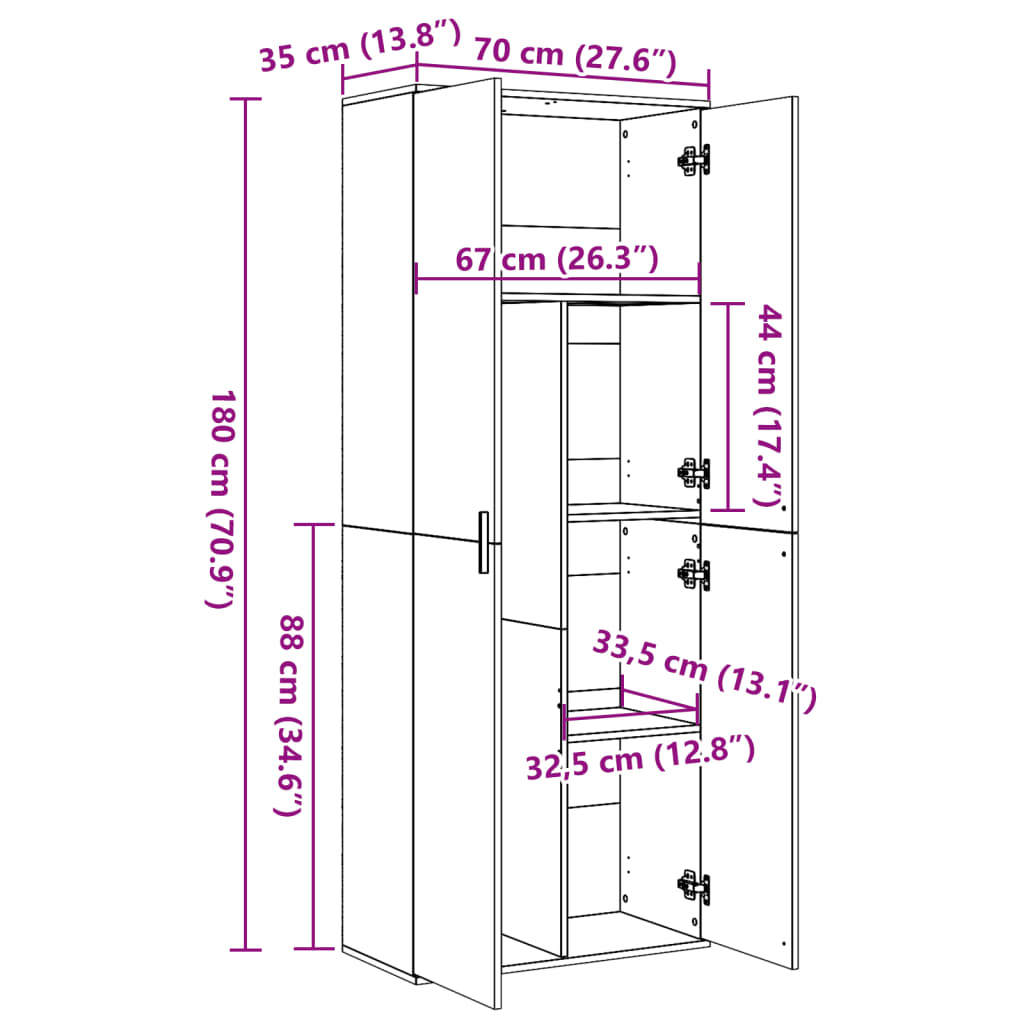 vidaXL Ντουλάπι Sonoma Δρυς 70x35x180 εκ. από Επεξεργασμένο Ξύλο