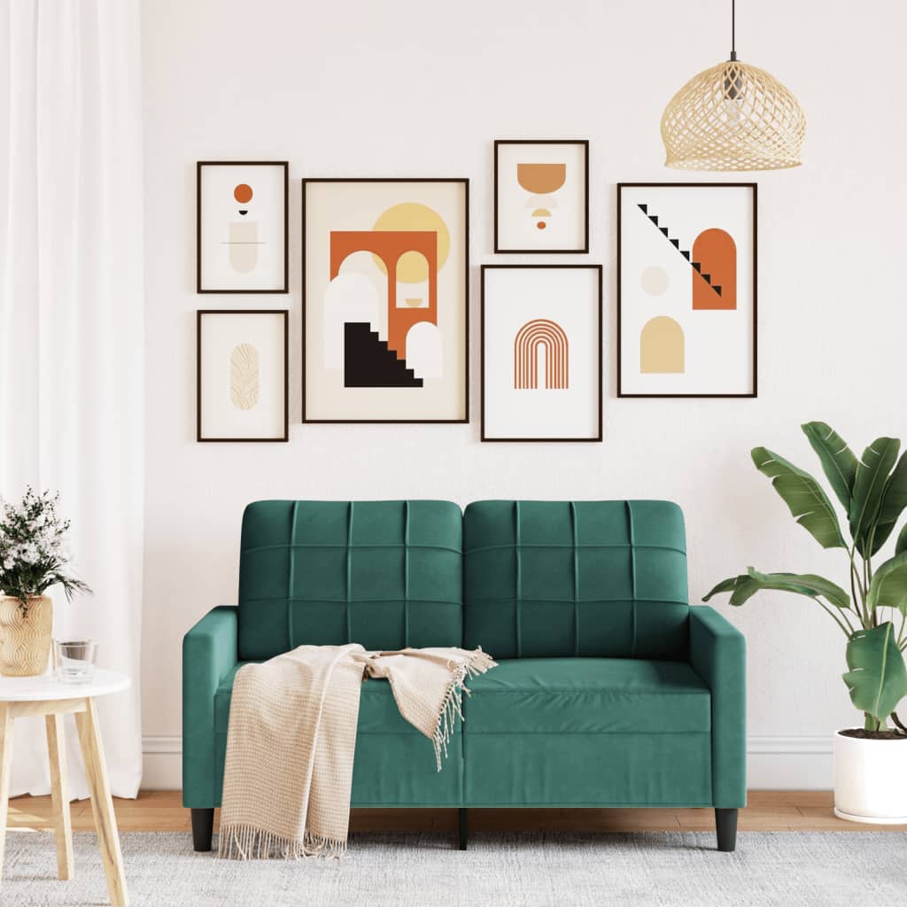 vidaXL Καναπές Διθέσιος Σκούρο Πράσινο 120 εκ. Βελούδινος