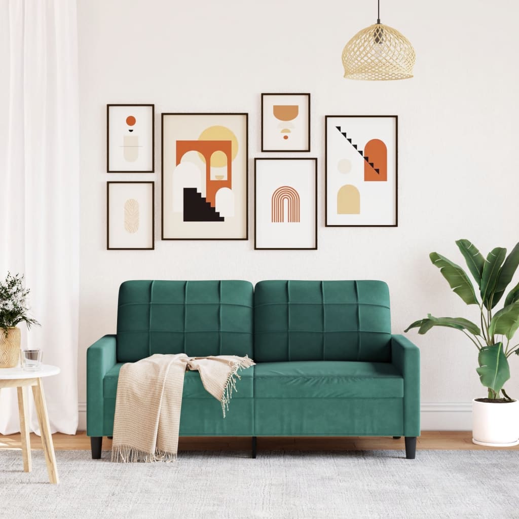 vidaXL Καναπές Διθέσιος Σκούρο Πράσινο 140 εκ. Βελούδινος