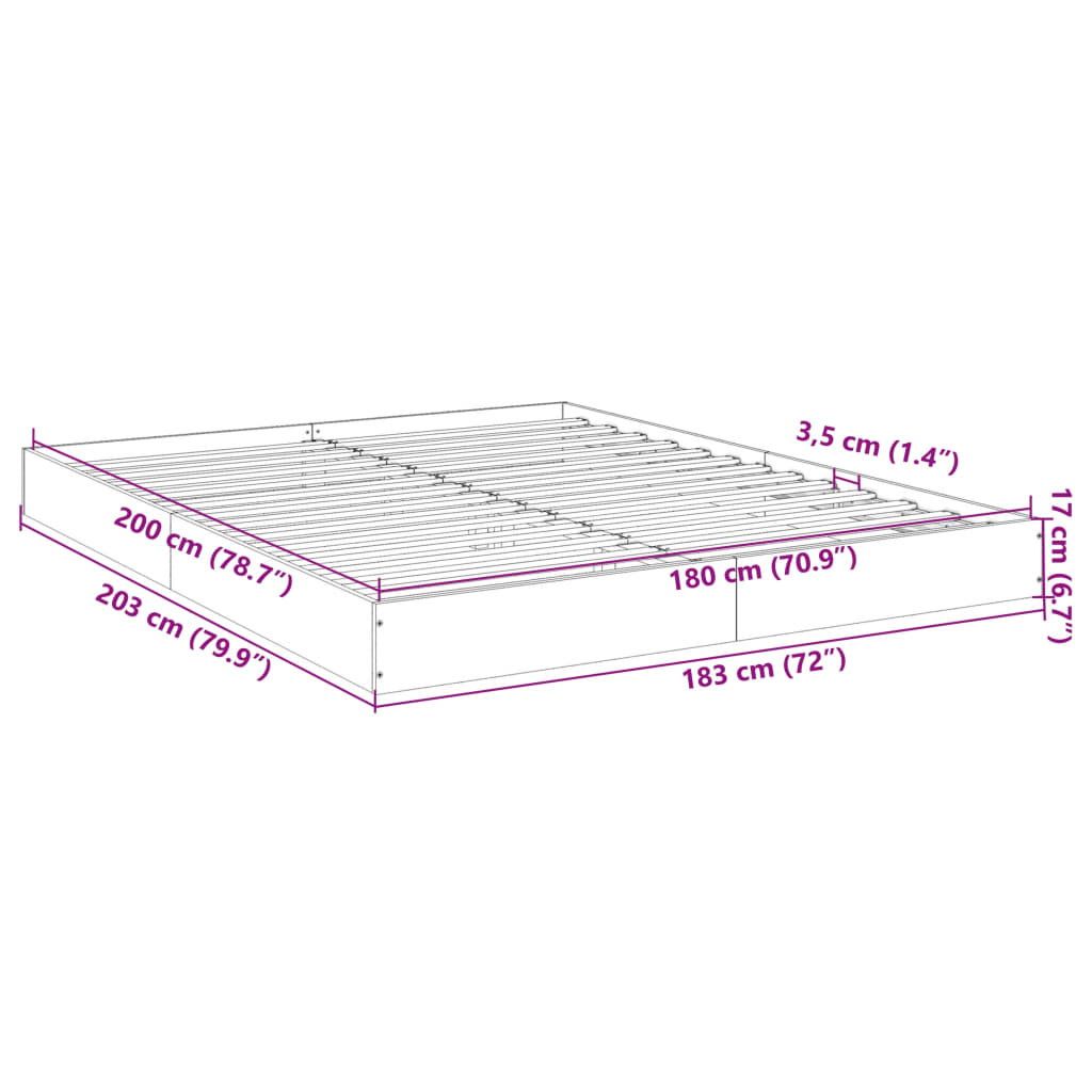 vidaXL Πλαίσιο κρεβατιού χωρίς στρώμα 180x200 εκ. Επεξεργασμένο Ξύλο