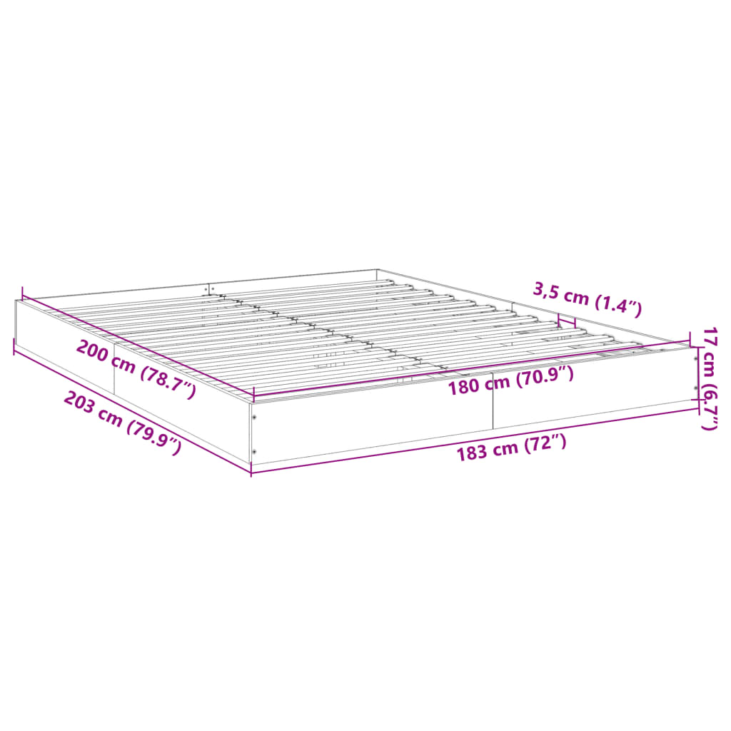 vidaXL Πλαίσιο Κρεβατιού Γκρι Σκυροδέματος 180x200 εκ. Επεξεργ. Ξύλο