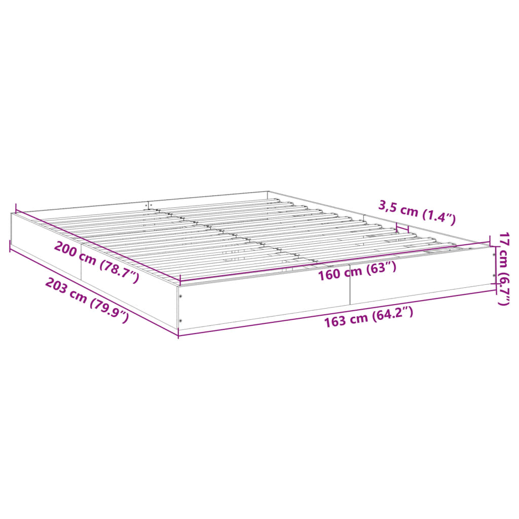 vidaXL Πλαίσιο Κρεβατιού Γκρι Σκυροδέματος 160x200 εκ. Επεξεργ. Ξύλο