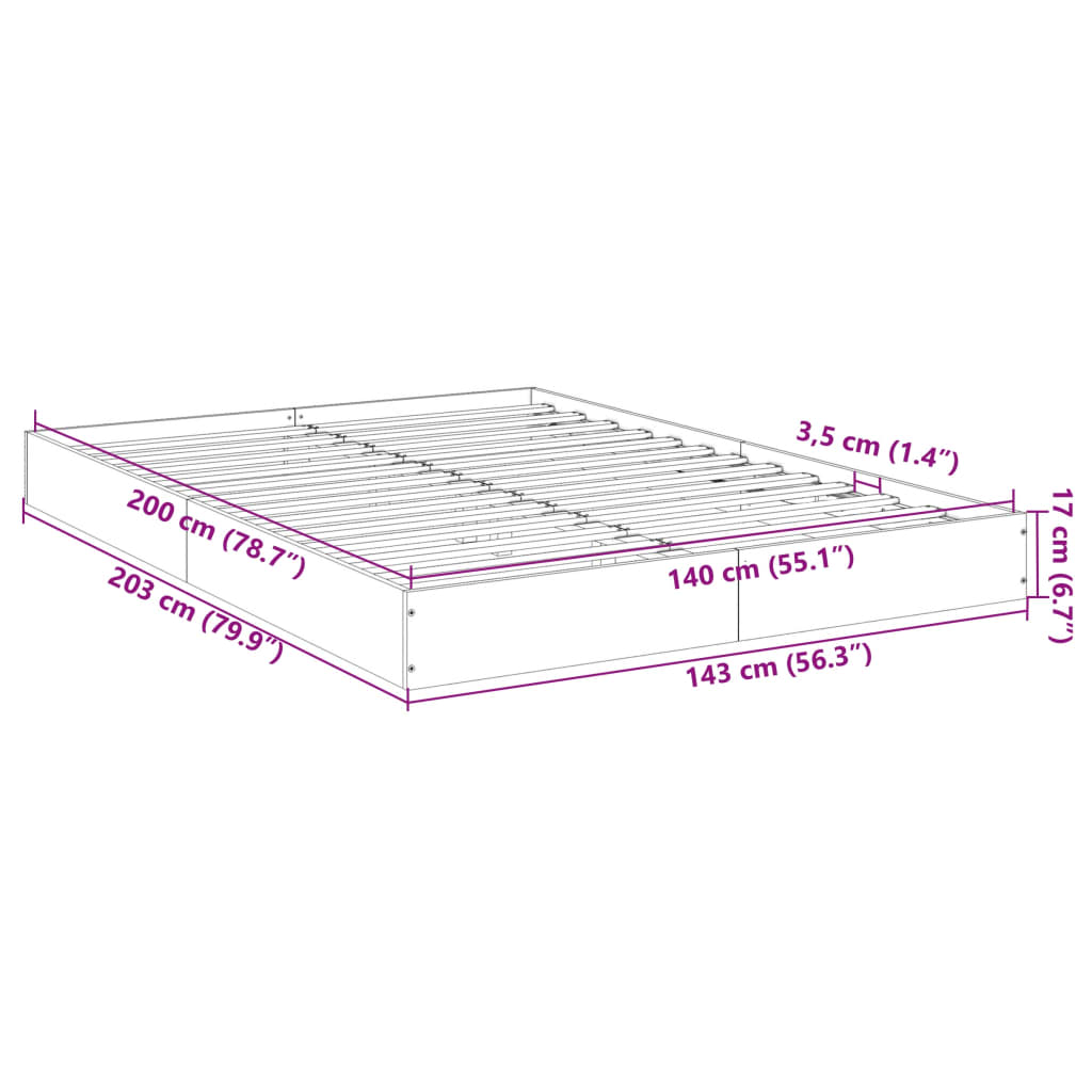 vidaXL Πλαίσιο Κρεβατιού Χωρ. Στρώμα Sonoma Δρυς 140x200εκ. Επ. Ξύλο