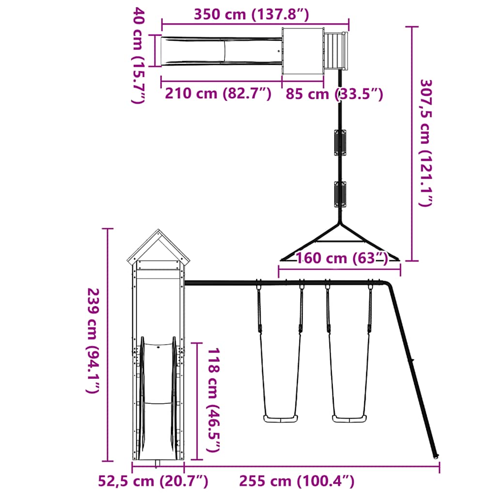 vidaXL Παιδική Χαρά Εξωτερικού Χώρου από Μασίφ Ξύλο Ψευδοτσούγκας