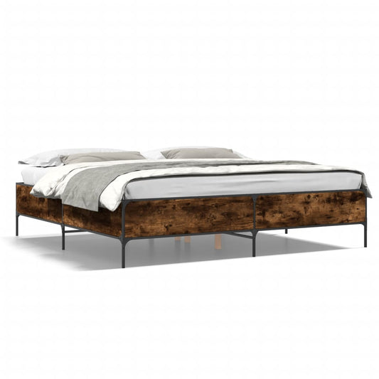 vidaXL Πλαίσιο Κρεβατιού Καπνιστή Δρυς 200x200εκ. Επεξ. Ξύλο & Μέταλλο