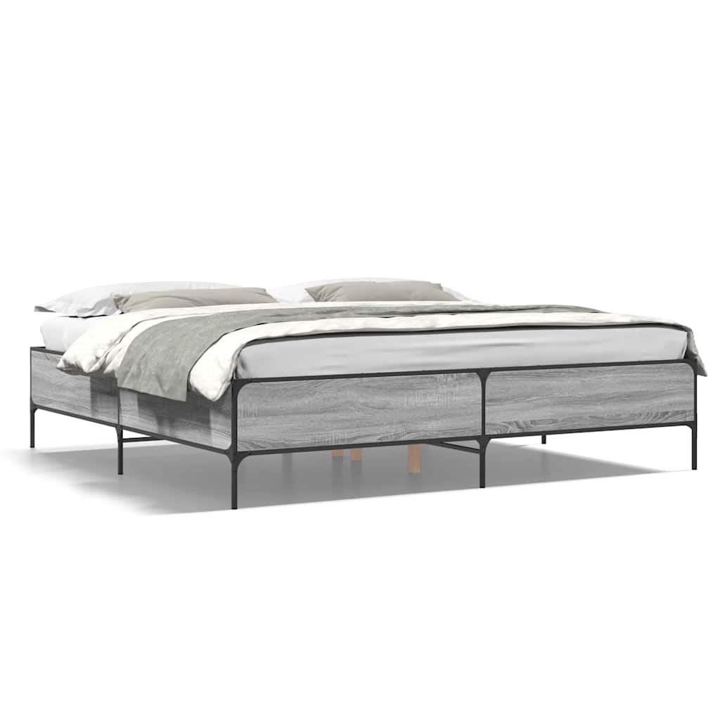 vidaXL Πλαίσιο Κρεβατιού Γκρι Sonoma 200x200 εκ. Επεξ. Ξύλο & Μέταλλο