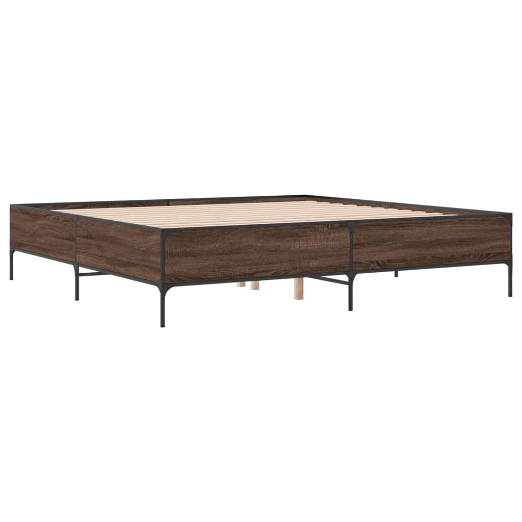 vidaXL Πλαίσιο Κρεβατιού Καφέ Δρυς 200x200 εκ. Επεξ. Ξύλο & Μέταλλο