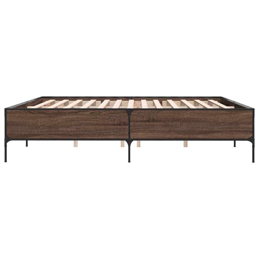 vidaXL Πλαίσιο Κρεβατιού Καφέ Δρυς 180x200 εκ. Επεξ. Ξύλο & Μέταλλο