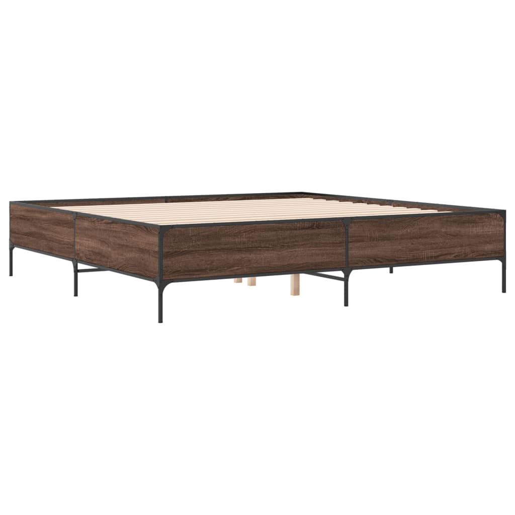vidaXL Πλαίσιο Κρεβατιού Καφέ Δρυς 180x200 εκ. Επεξ. Ξύλο & Μέταλλο