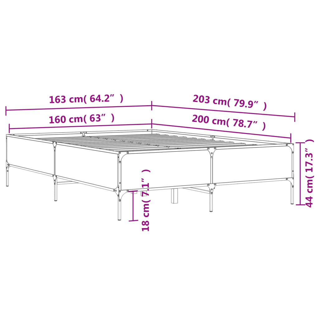 vidaXL Πλαίσιο Κρεβατιού Καφέ Δρυς 160x200 εκ. Επεξ. Ξύλο & Μέταλλο