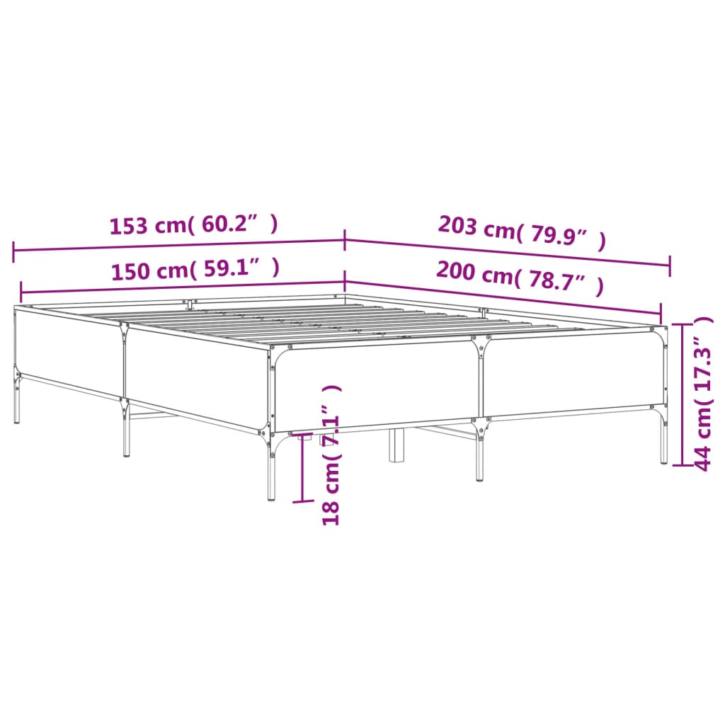 vidaXL Πλαίσιο Κρεβατιού Sonoma Δρυς 150x200 εκ. Επεξ. Ξύλο & Μέταλλο