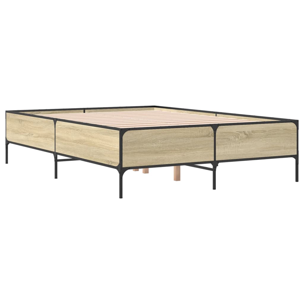 vidaXL Πλαίσιο Κρεβατιού Sonoma Δρυς 140x200 εκ. Επεξ. Ξύλο & Μέταλλο