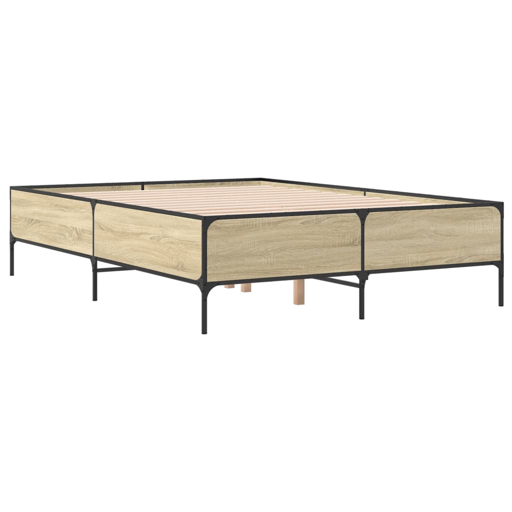 vidaXL Πλαίσιο Κρεβατιού Sonoma Δρυς 140x200 εκ. Επεξ. Ξύλο & Μέταλλο