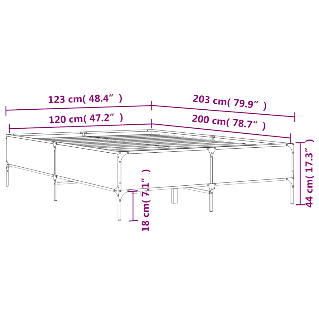 vidaXL Πλαίσιο Κρεβατιού Μαύρο 120x200 εκ. Επεξ. Ξύλο & Μέταλλο
