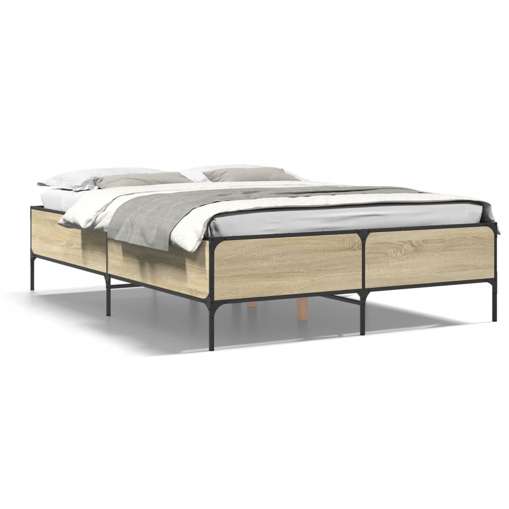 vidaXL Πλαίσιο Κρεβατιού Sonoma Δρυς 135x190 εκ. Επεξ. Ξύλο & Μέταλλο