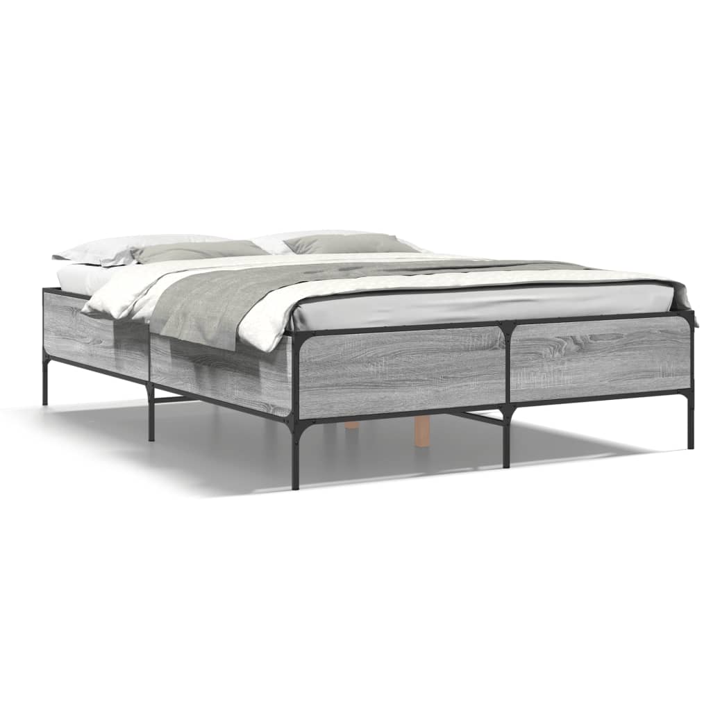 vidaXL Πλαίσιο Κρεβατιού Γκρι Sonoma 135x190 εκ. Επεξ. Ξύλο & Μέταλλο