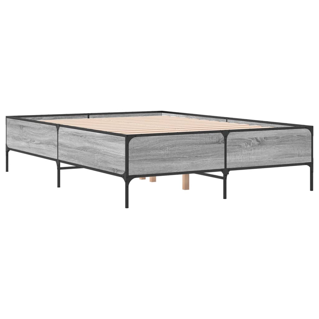 vidaXL Πλαίσιο Κρεβατιού Γκρι Sonoma 135x190 εκ. Επεξ. Ξύλο & Μέταλλο