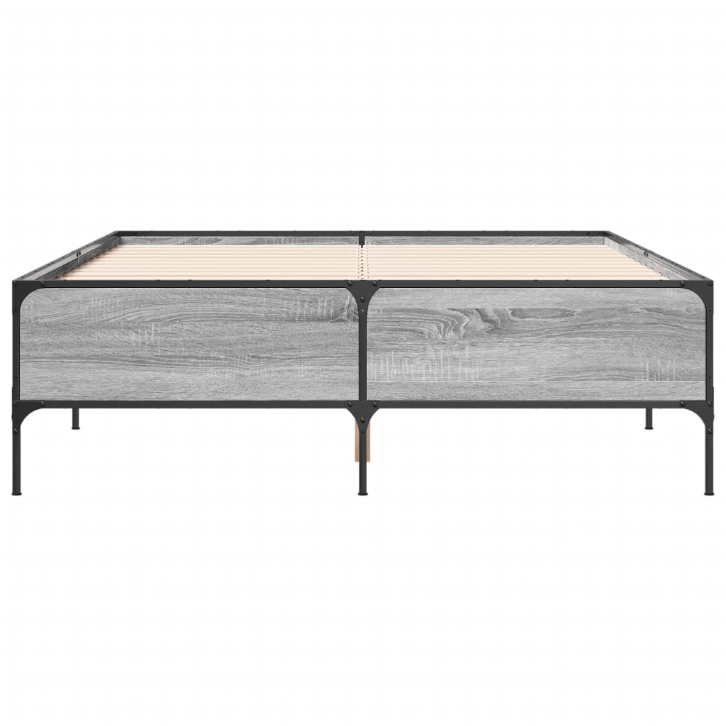 vidaXL Πλαίσιο Κρεβατιού Γκρι Sonoma 135x190 εκ. Επεξ. Ξύλο & Μέταλλο
