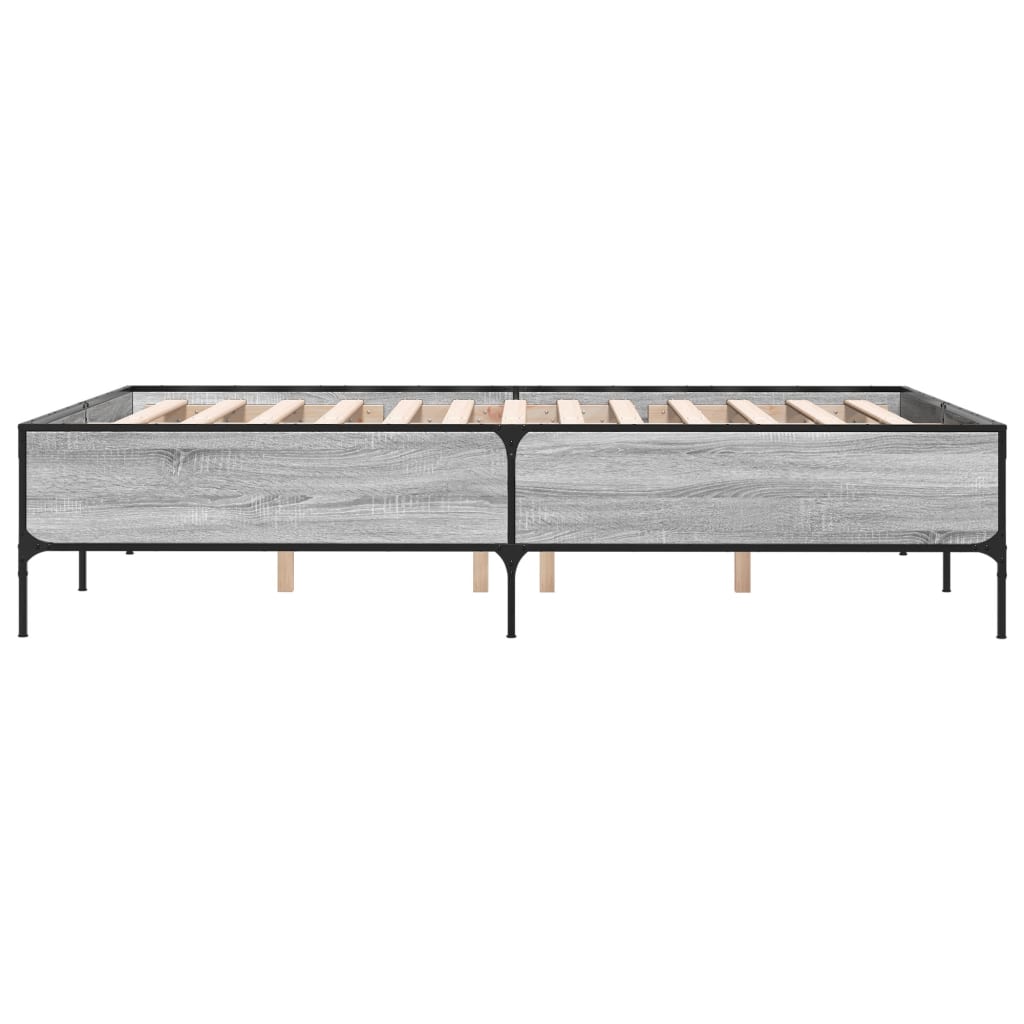 vidaXL Πλαίσιο Κρεβατιού Γκρι Sonoma 135x190 εκ. Επεξ. Ξύλο & Μέταλλο