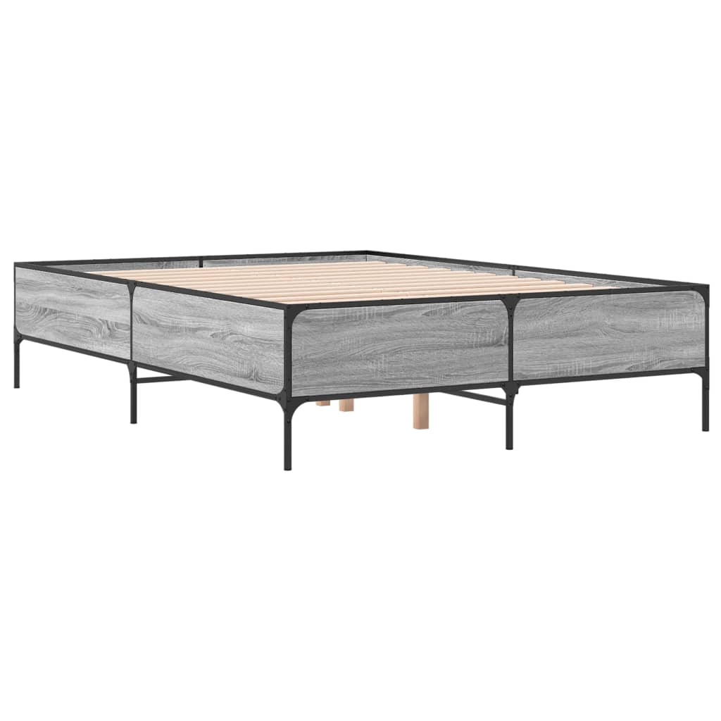 vidaXL Πλαίσιο Κρεβατιού Γκρι Sonoma 135x190 εκ. Επεξ. Ξύλο & Μέταλλο