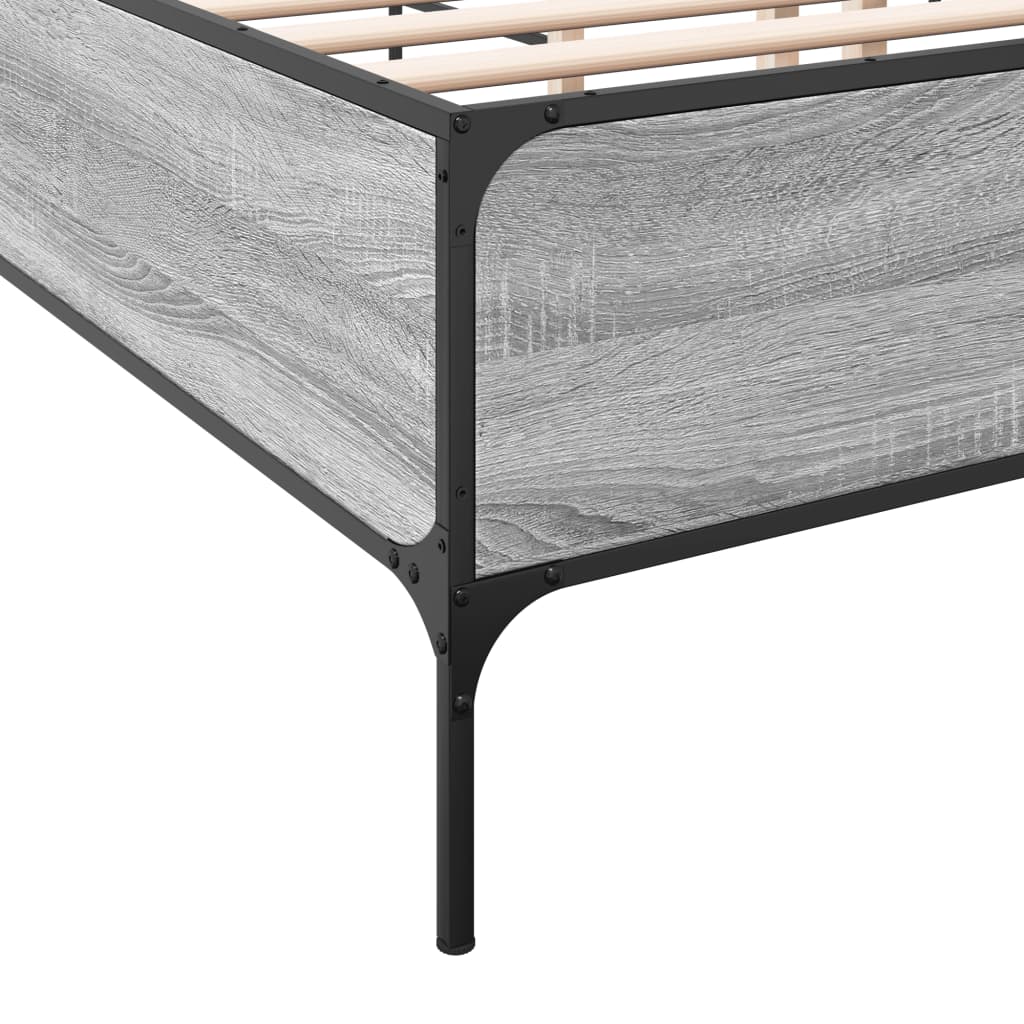 vidaXL Πλαίσιο Κρεβατιού Γκρι Sonoma 135x190 εκ. Επεξ. Ξύλο & Μέταλλο