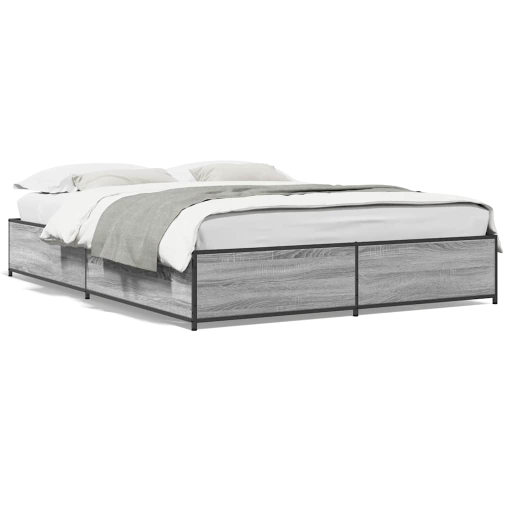 vidaXL Πλαίσιο Κρεβατιού Γκρι Sonoma 150x200 εκ. Επεξ. Ξύλο & Μέταλλο