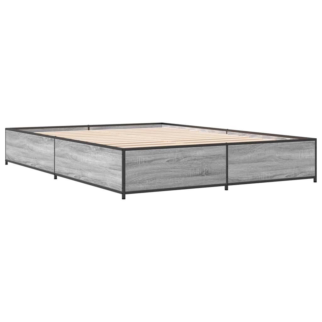 vidaXL Πλαίσιο Κρεβατιού Γκρι Sonoma 150x200 εκ. Επεξ. Ξύλο & Μέταλλο