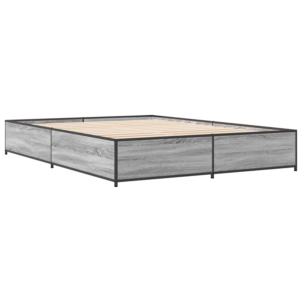 vidaXL Πλαίσιο Κρεβατιού Γκρι Sonoma 150x200 εκ. Επεξ. Ξύλο & Μέταλλο