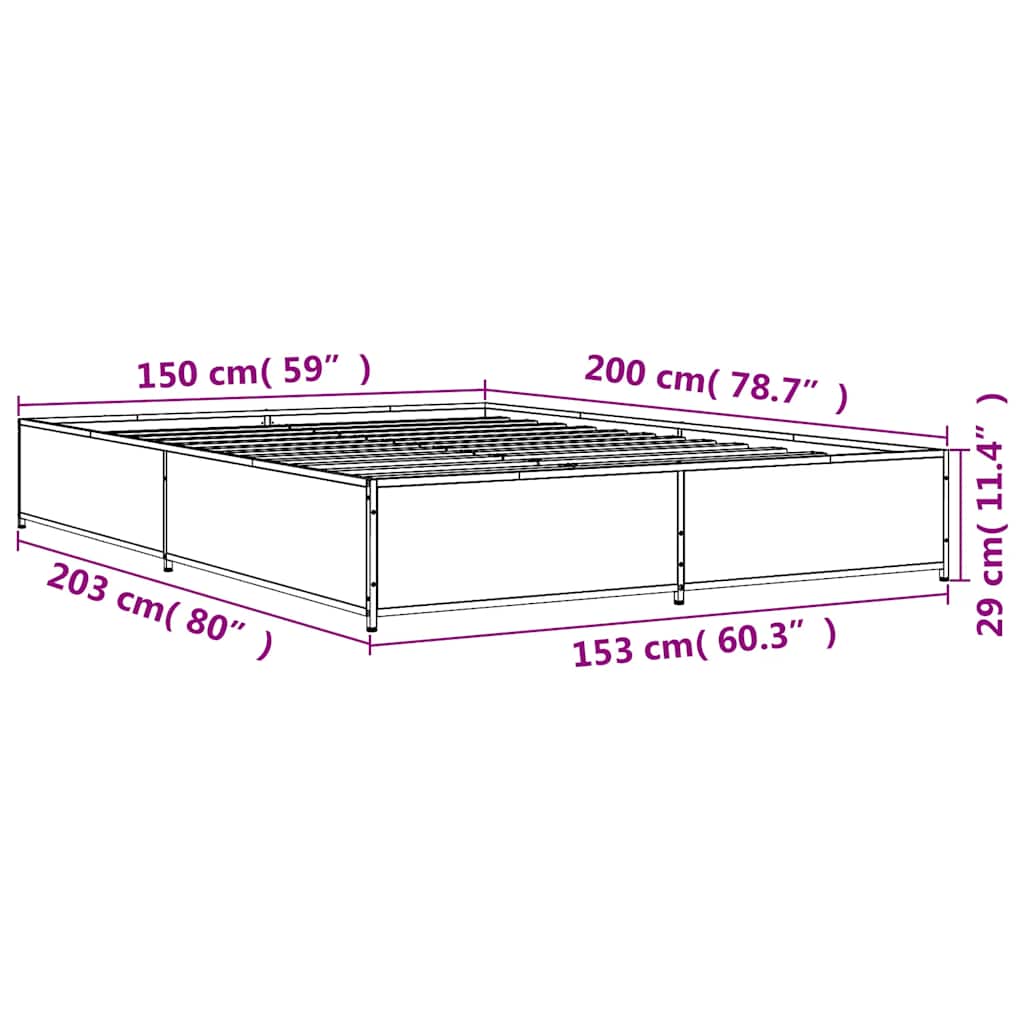 vidaXL Πλαίσιο Κρεβατιού Γκρι Sonoma 150x200 εκ. Επεξ. Ξύλο & Μέταλλο