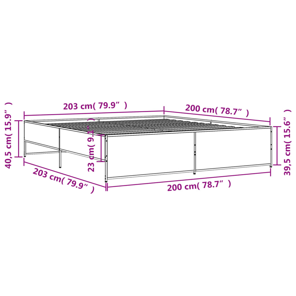 vidaXL Πλαίσιο Κρεβατιού Γκρι Sonoma 200x200 εκ. Επεξ. Ξύλο & Μέταλλο