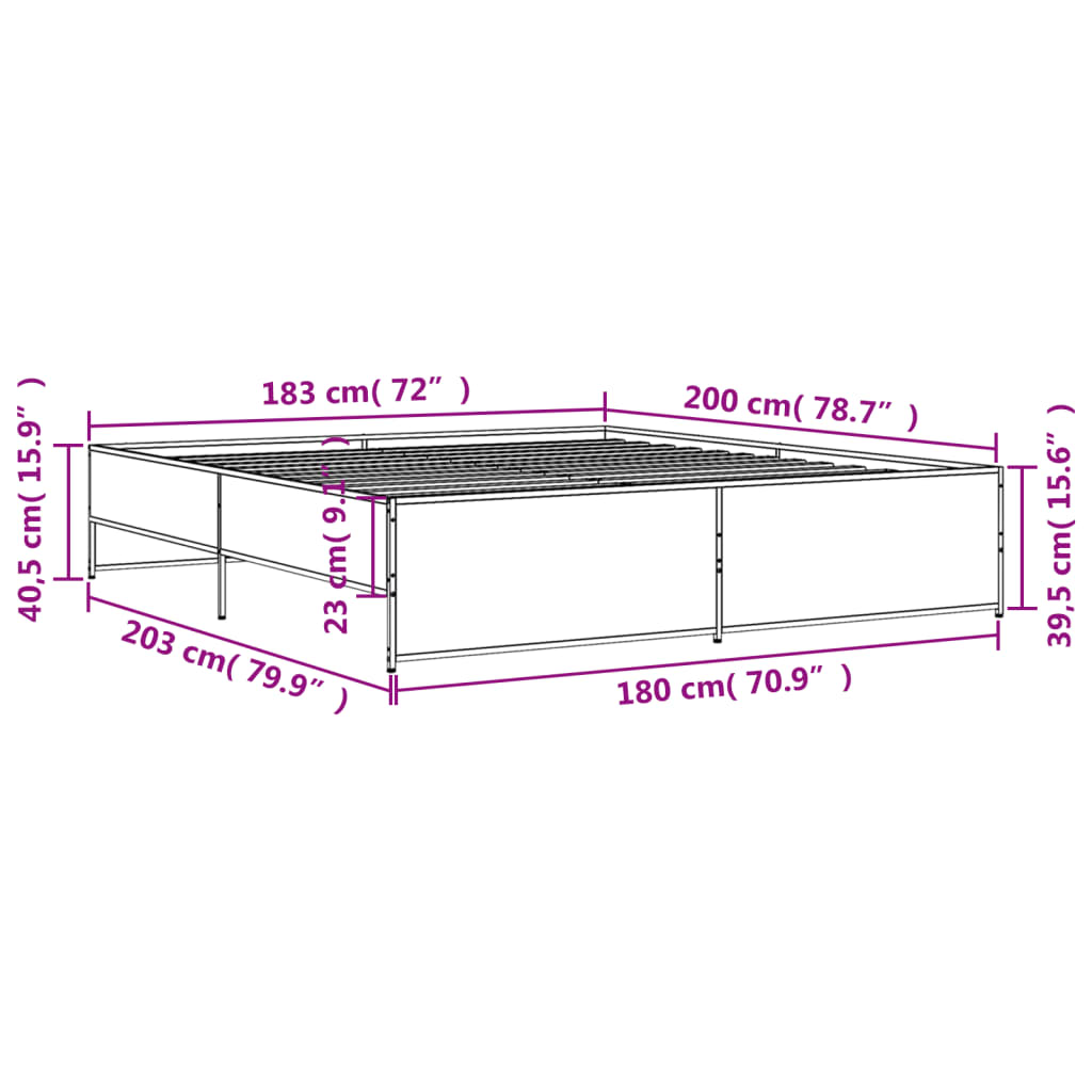 vidaXL Πλαίσιο Κρεβατιού Γκρι Sonoma 180x200 εκ. Επεξ. Ξύλο & Μέταλλο