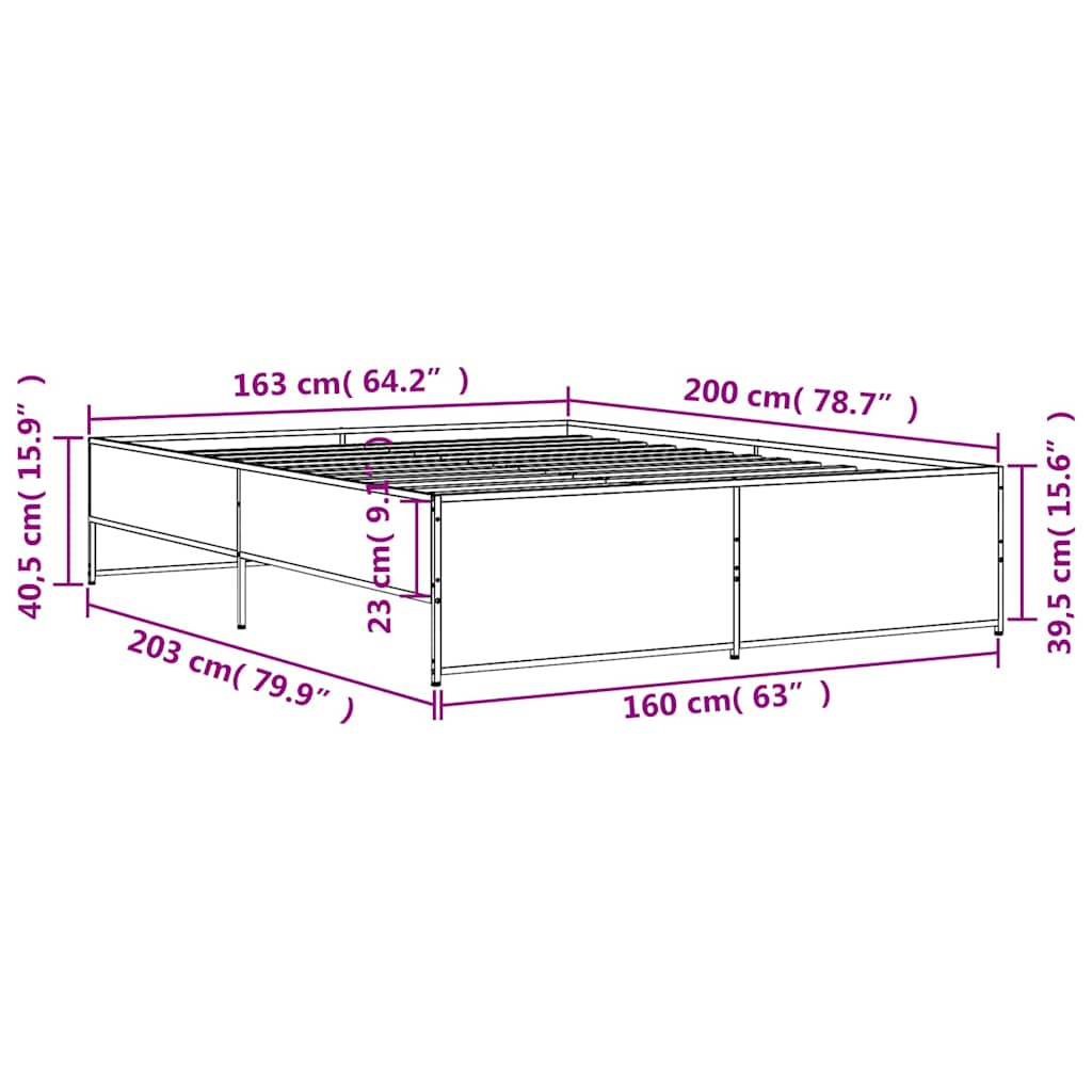 vidaXL Πλαίσιο Κρεβατιού Γκρι Sonoma 160x200 εκ. Επεξ. Ξύλο & Μέταλλο