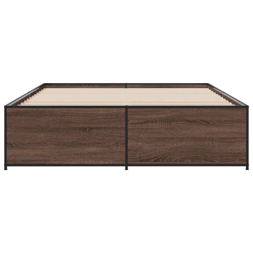 vidaXL Πλαίσιο Κρεβατιού Καφέ Δρυς 160x200 εκ. Επεξ. Ξύλο & Μέταλλο