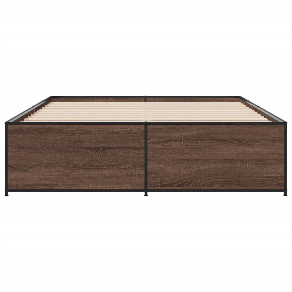 vidaXL Πλαίσιο Κρεβατιού Καφέ Δρυς 140x200 εκ. Επεξ. Ξύλο & Μέταλλο