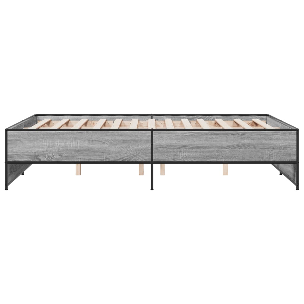 vidaXL Πλαίσιο Κρεβατιού Γκρι Sonoma 135x190 εκ. Επεξ. Ξύλο & Μέταλλο