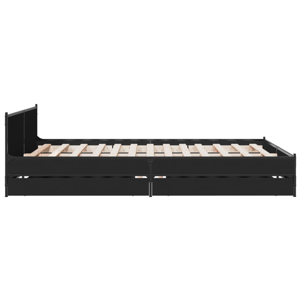 vidaXL Πλαίσιο Κρεβατιού με Συρτάρια Μαύρο 135x190 εκ Επεξεργ. Ξύλο